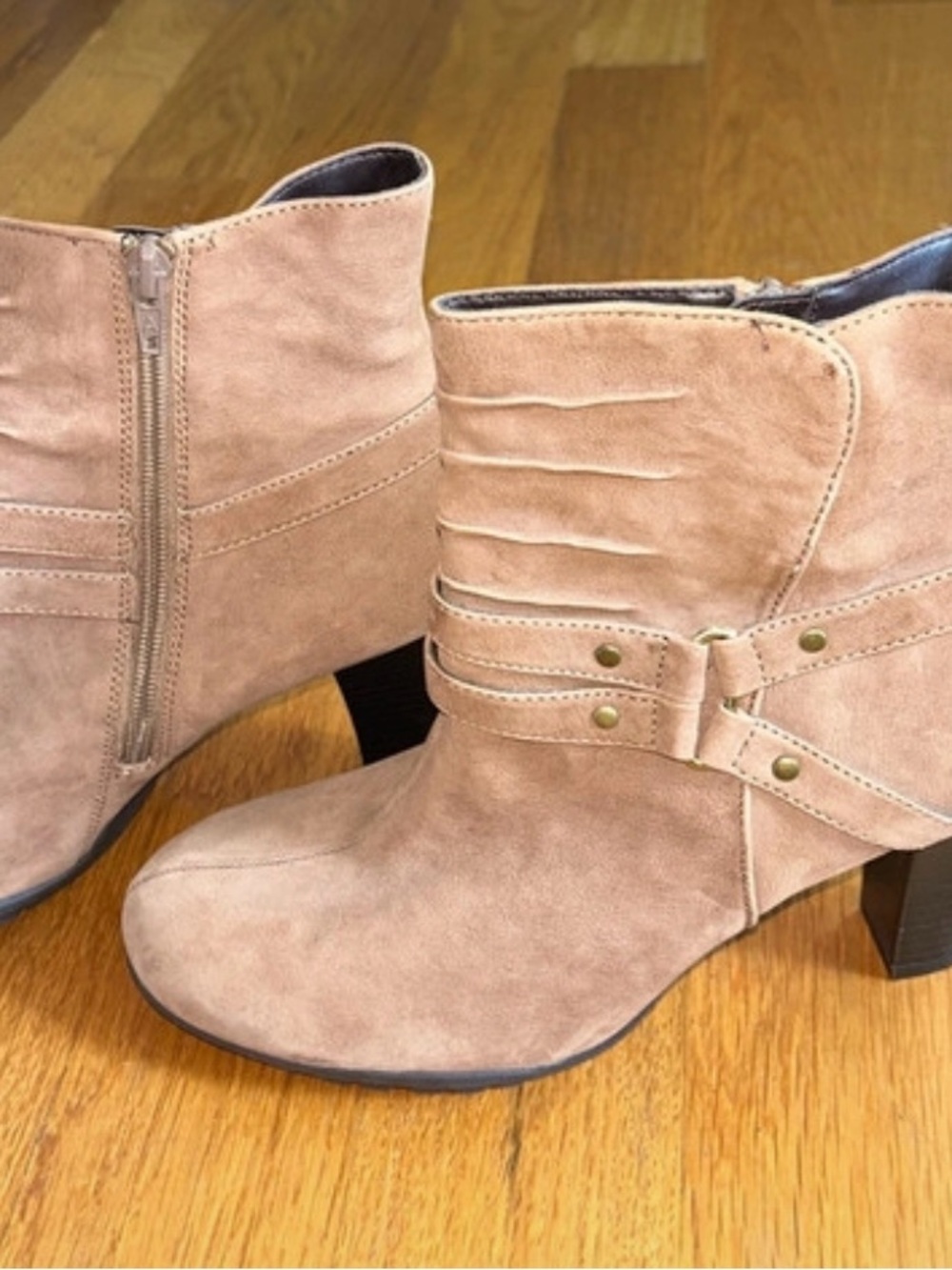 Aerosoles Taupe Suede Ankle Booties with Decorative Strap